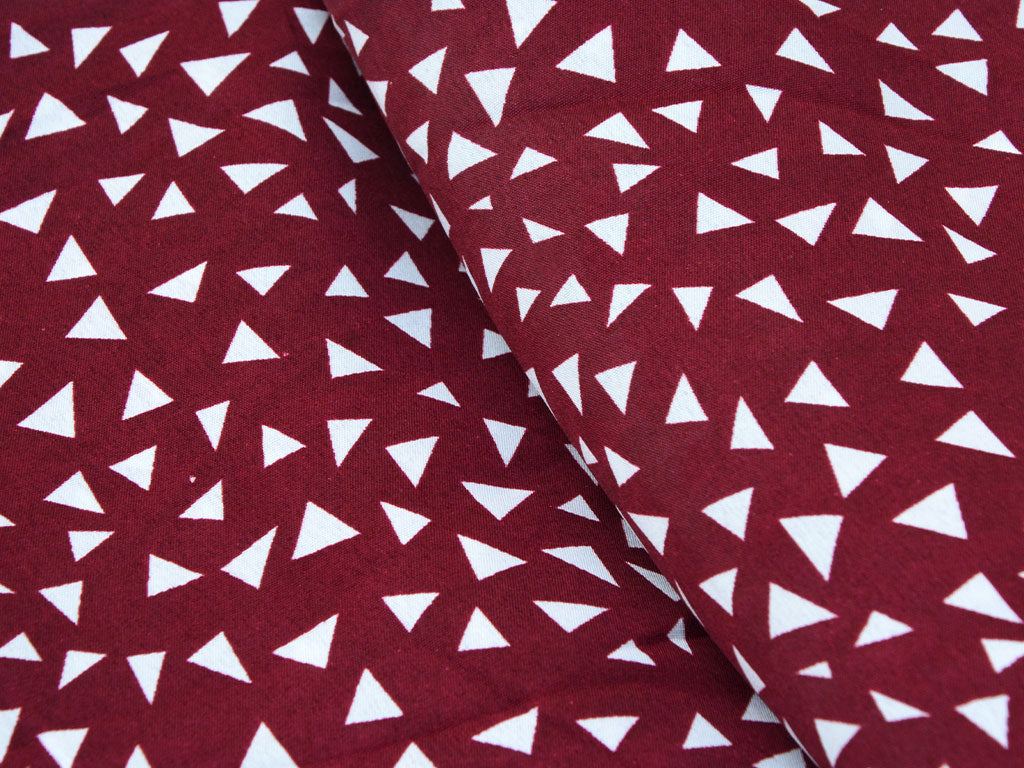 Ruby Red & White Geometric Digital Printed Premium Butter Crepe Fabric