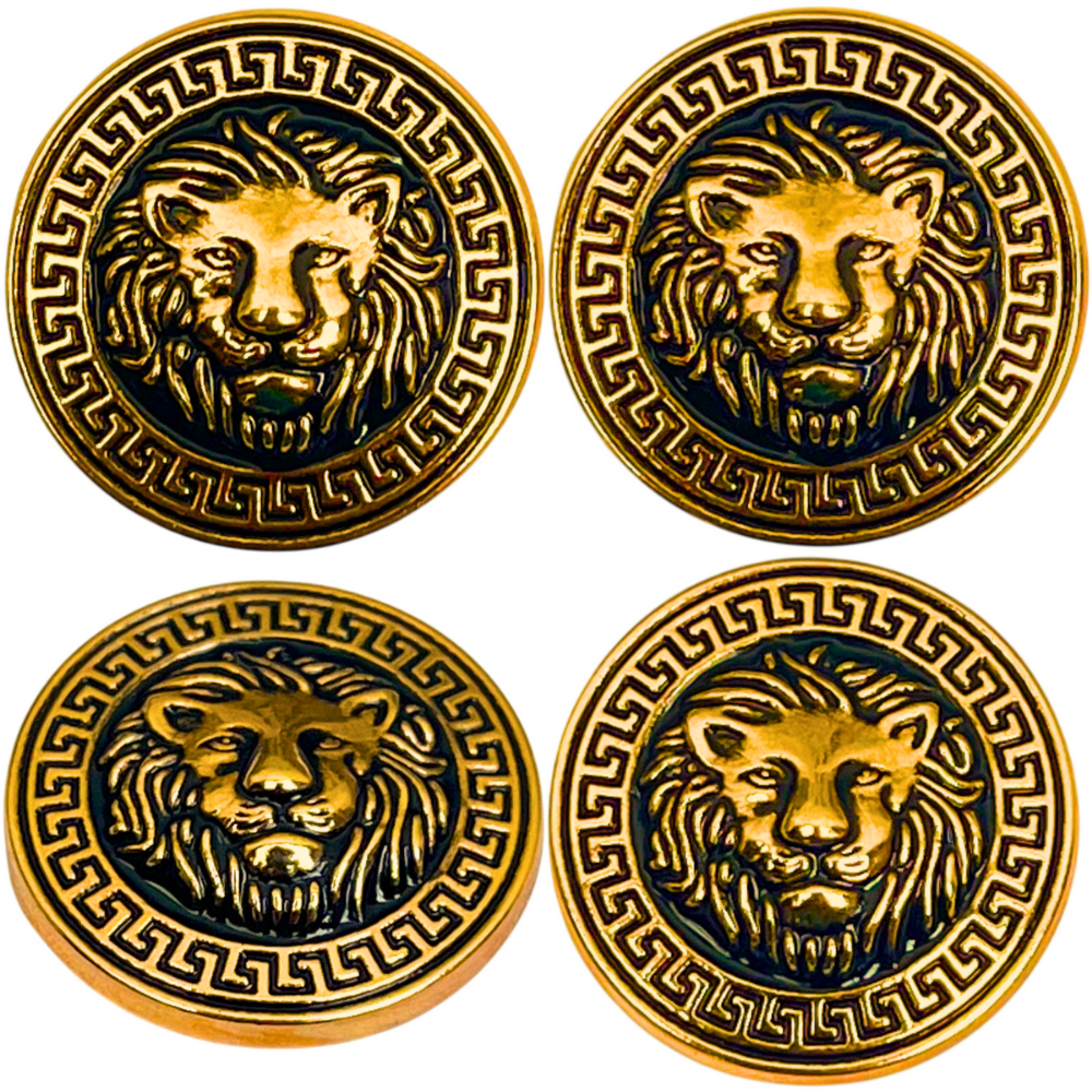 Black & Golden Lion Face Antique Design Round Shank Metal Button