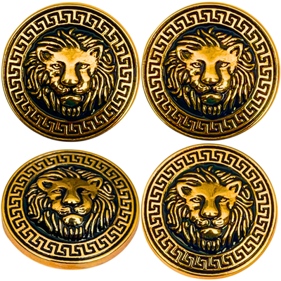 Black & Golden Lion Face Antique Design Round Shank Metal Button