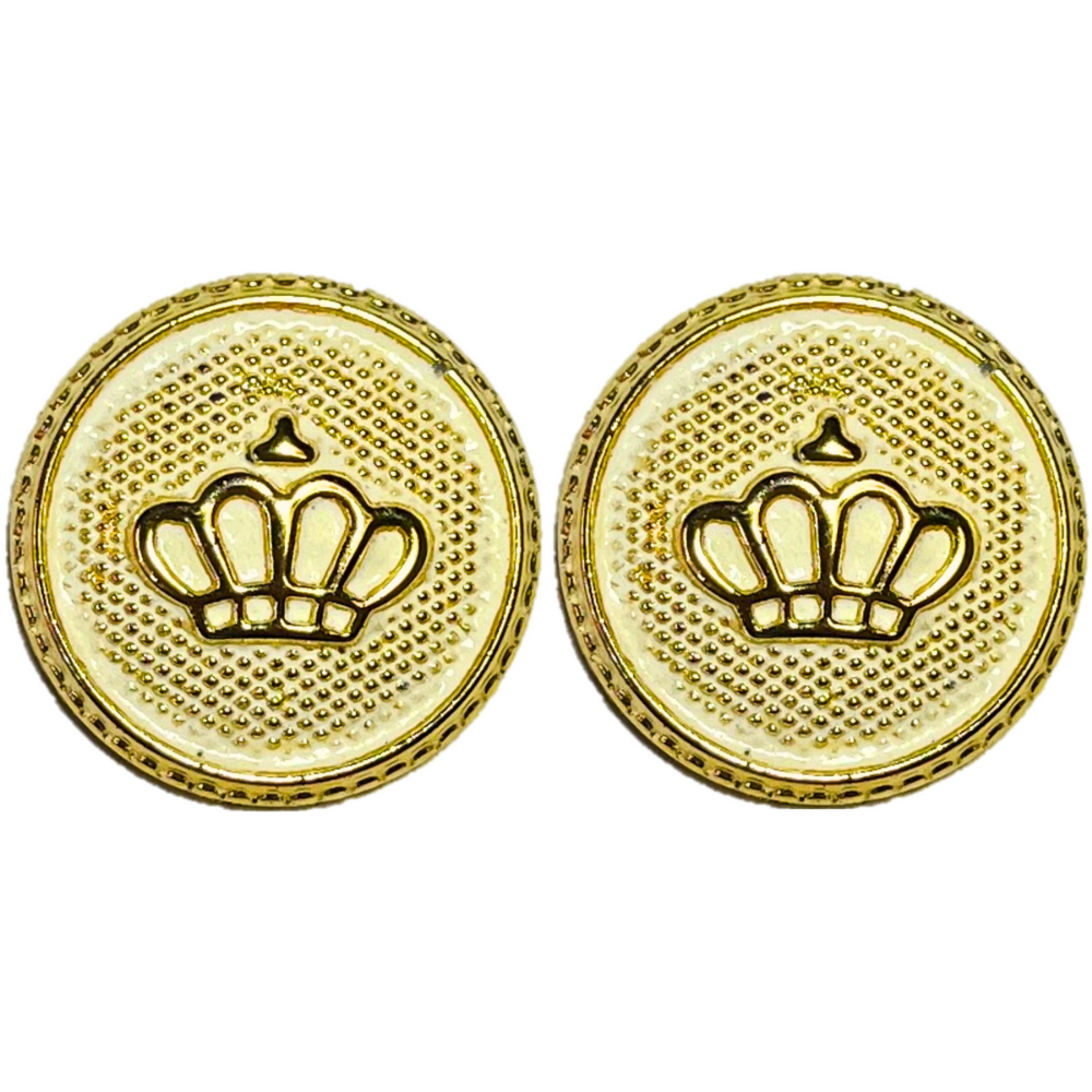 White & Golden King’s & Queen’s Favourite Crown Design Round Shank Plastic Button White and Golden Colour for Coat, Suit, Blazer, Sherwani, Nehru Jacket and for all Types of Clothes