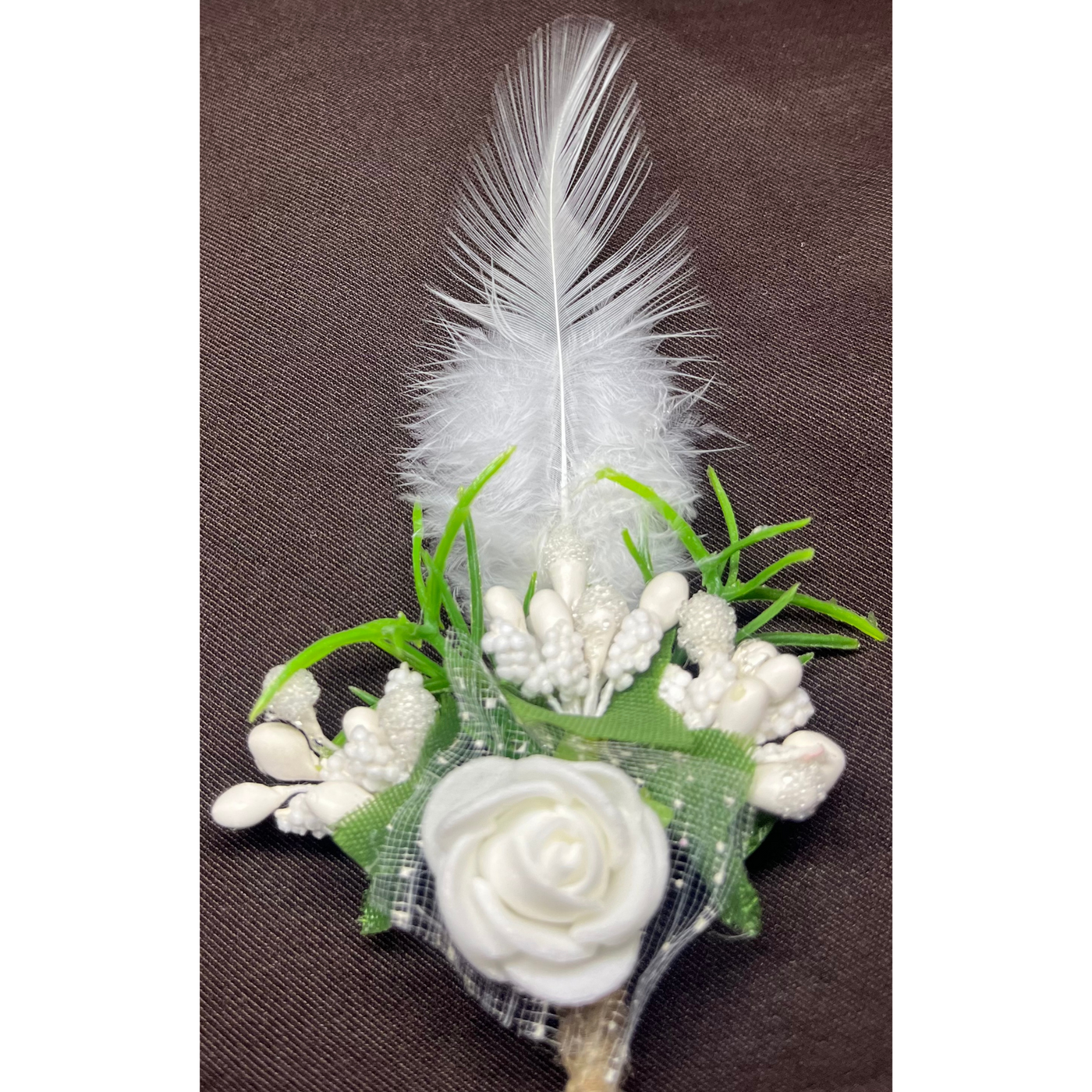 White Faux Feather Flower Brooch ( Wholesale )