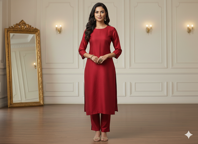 Persian Red Plain Bangalore Raw Silk Fabric  (Wholesale)