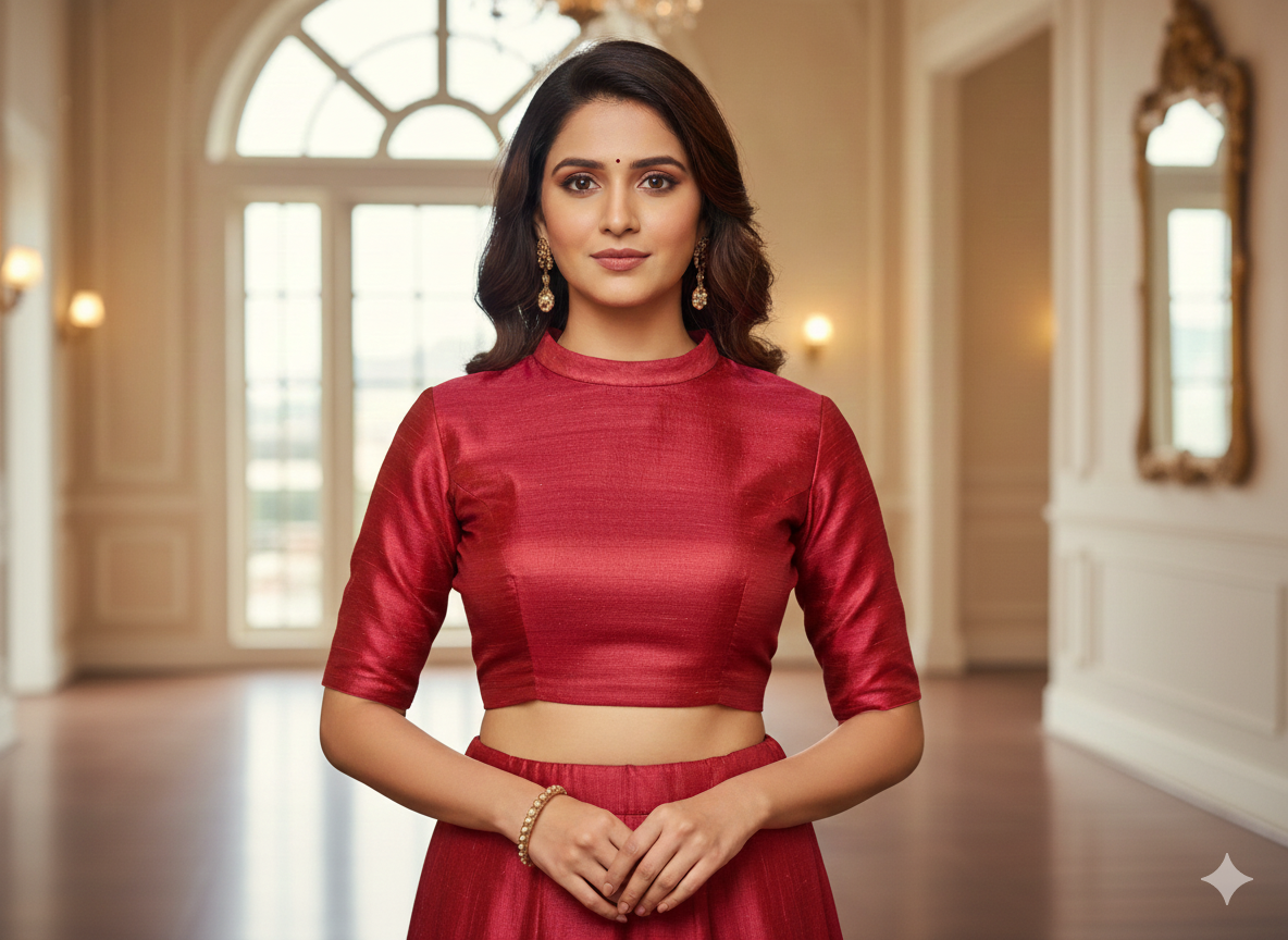 Persian Red Plain Bangalore Raw Silk Fabric  (Wholesale)