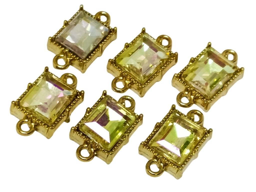 Green Glass Stone Charms with Double Hole