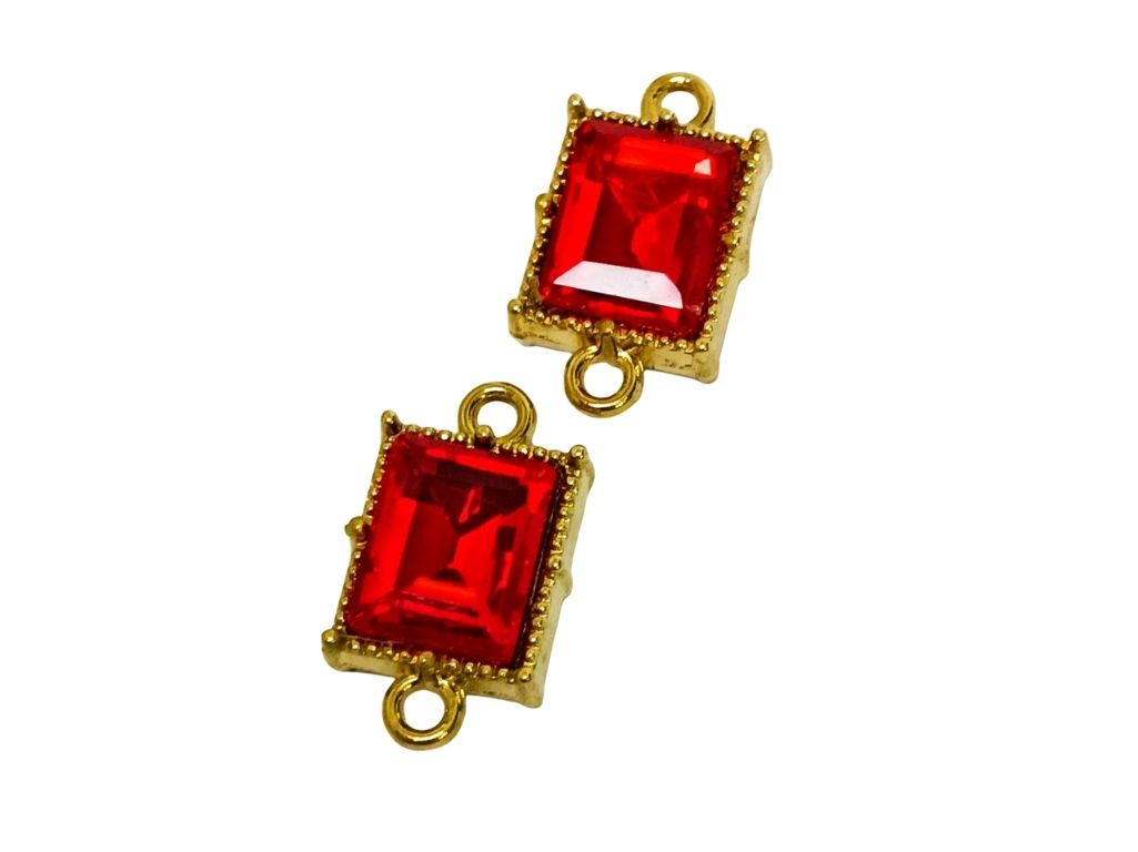 Blood Red Glass Stone Charms with Double Hole