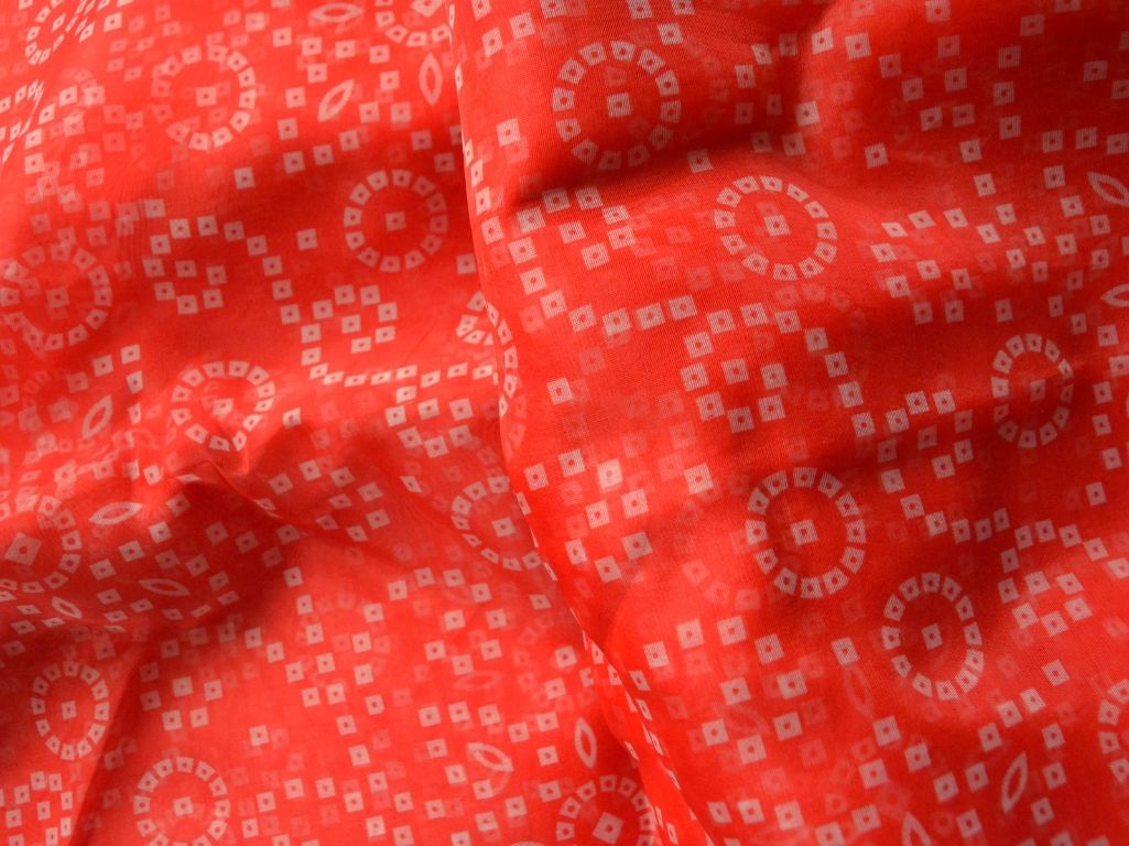 Red Blue Bandhani Digital Printed Liquid Organza Fabric