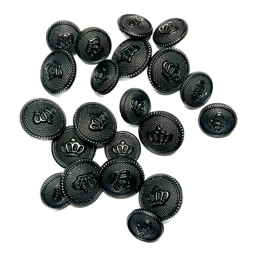 Black Crown Circular Metal Buttons