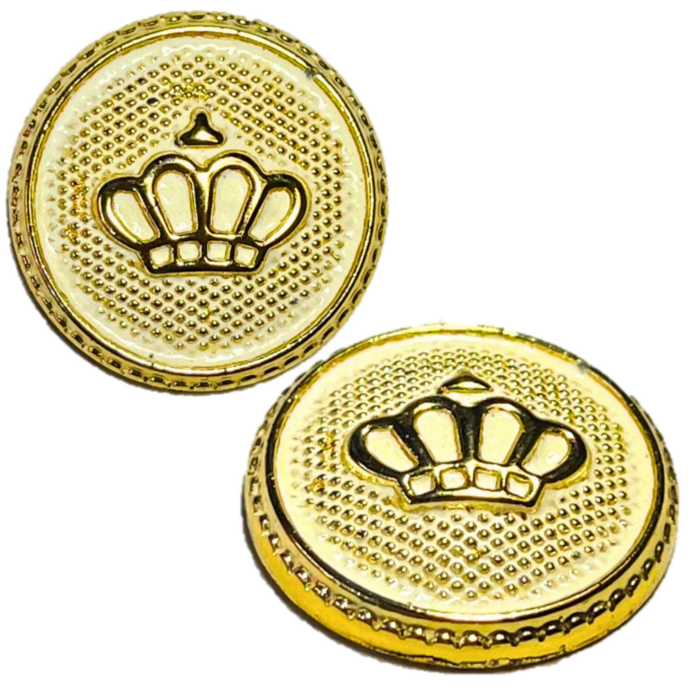 White & Golden King’s & Queen’s Favourite Crown Design Round Shank Plastic Button White and Golden Colour for Coat, Suit, Blazer, Sherwani, Nehru Jacket and for all Types of Clothes