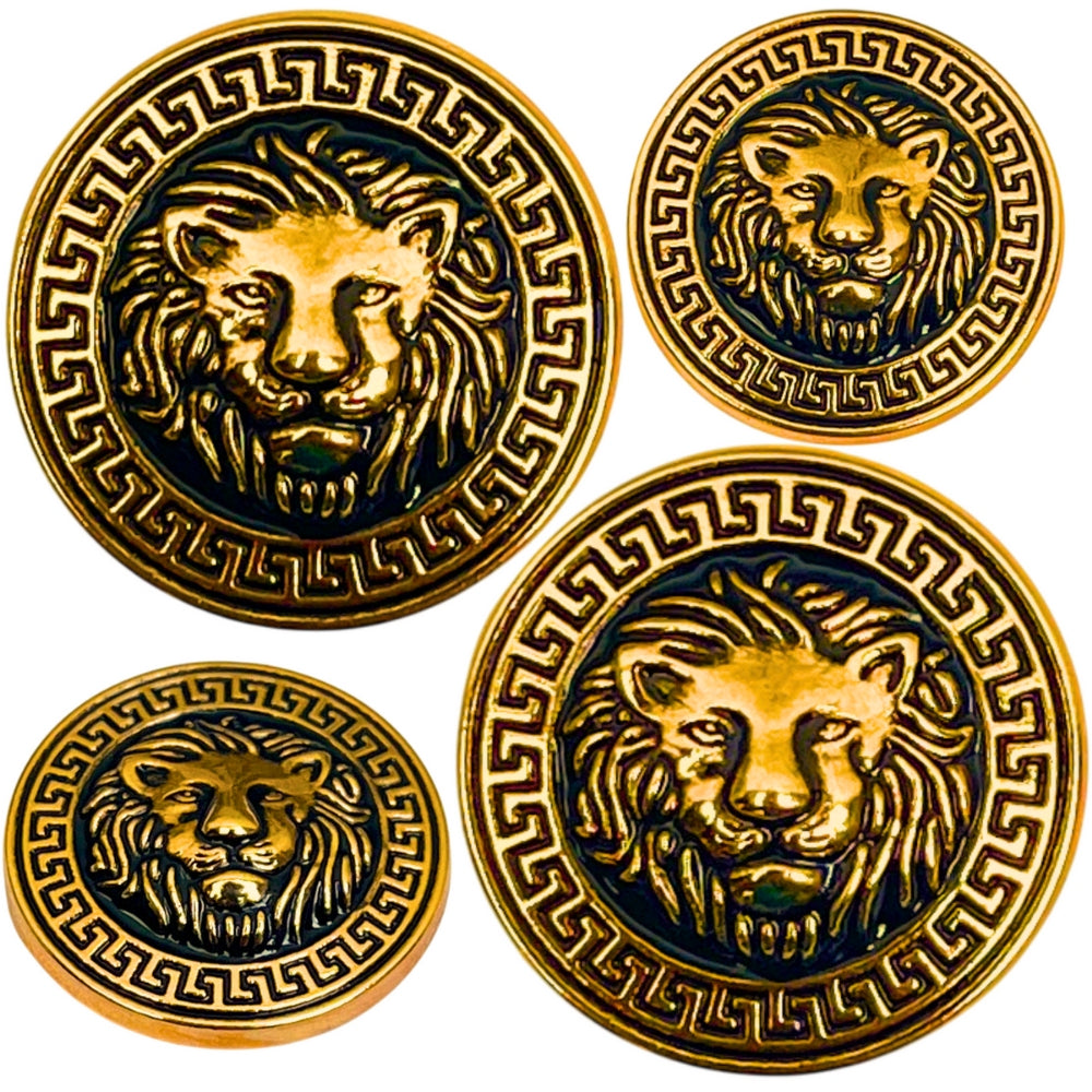 Black & Golden Lion Face Antique Design Round Shank Metal Button