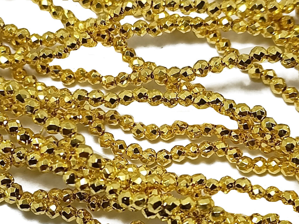 Golden  Metallic Spherical Faceted Glass Crystal Beads (Wholesale)