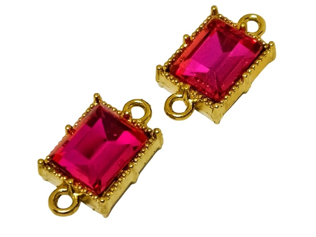 Rani Pink Glass Stone Charms with Double Hole
