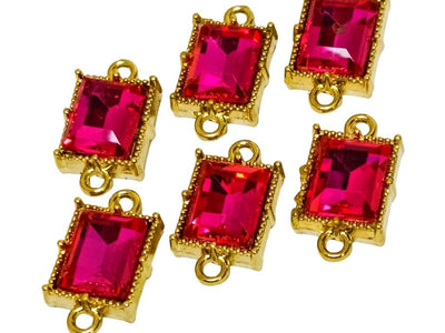 Rani Pink Glass Stone Charms with Double Hole