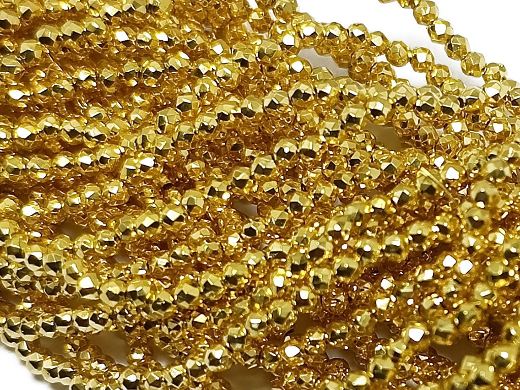 Golden  Metallic Spherical Faceted Glass Crystal Beads (Wholesale)