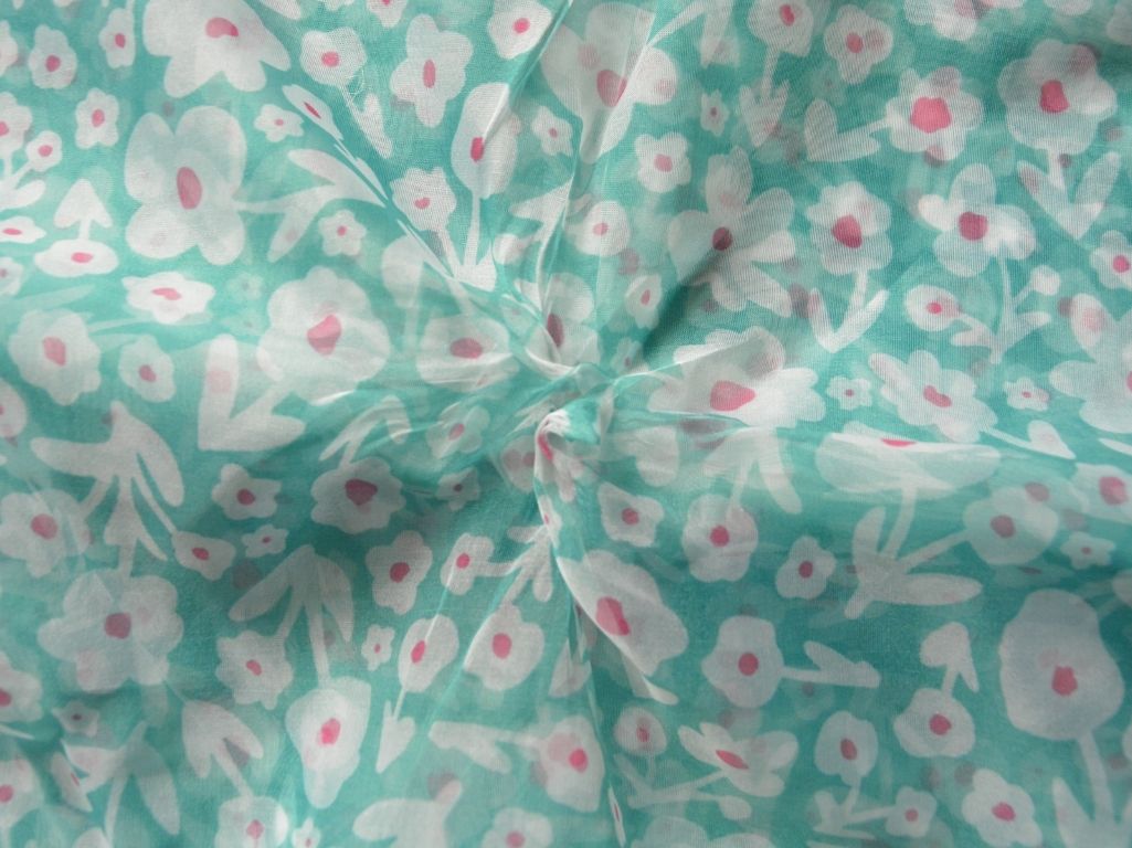 Sky Blue Floral Digital Printed Liquid Organza Fabric