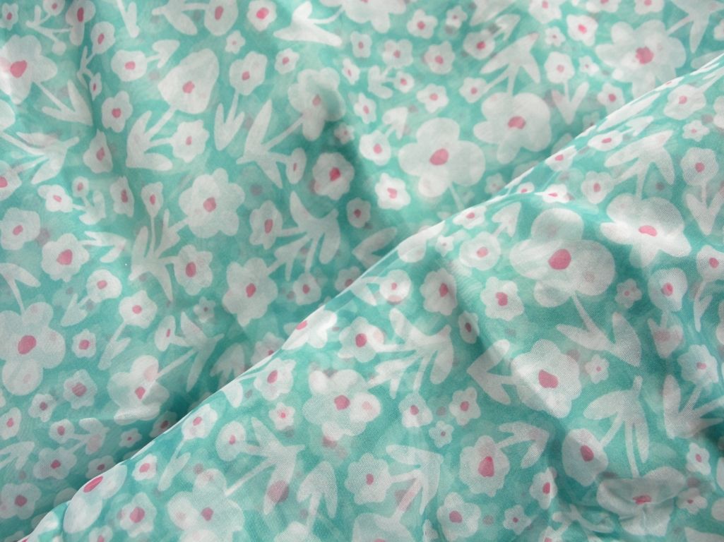 Sky Blue Floral Digital Printed Liquid Organza Fabric