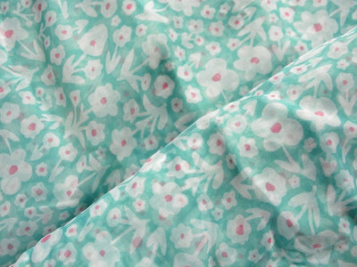 Sky Blue Floral Digital Printed Liquid Organza Fabric