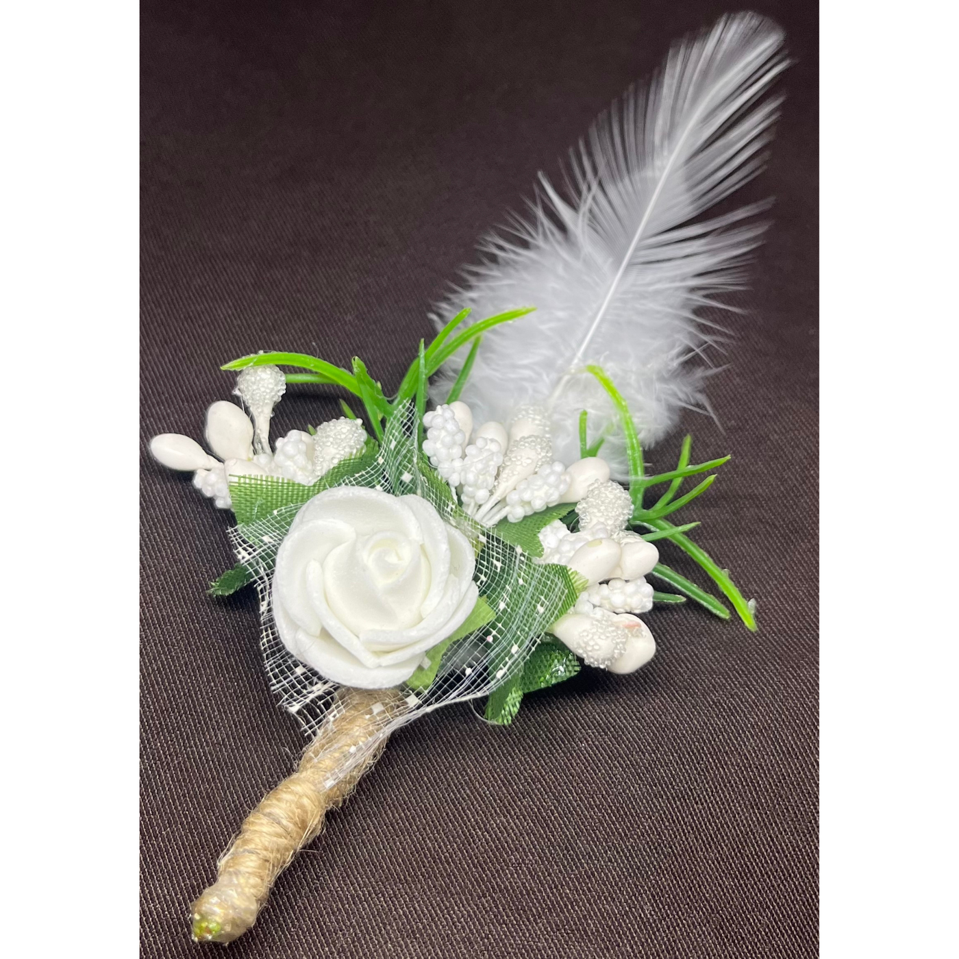 White Faux Feather Flower Brooch