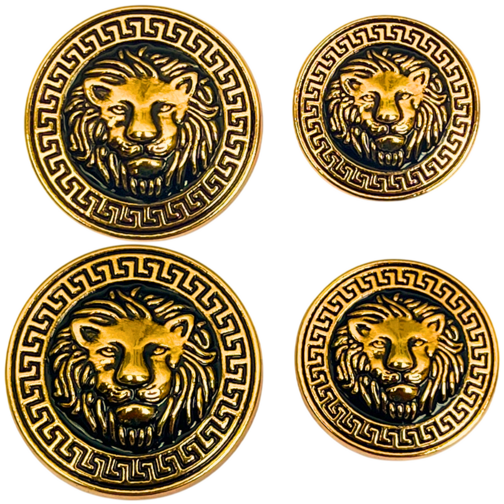 Black & Golden Lion Face Antique Design Round Shank Metal Button
