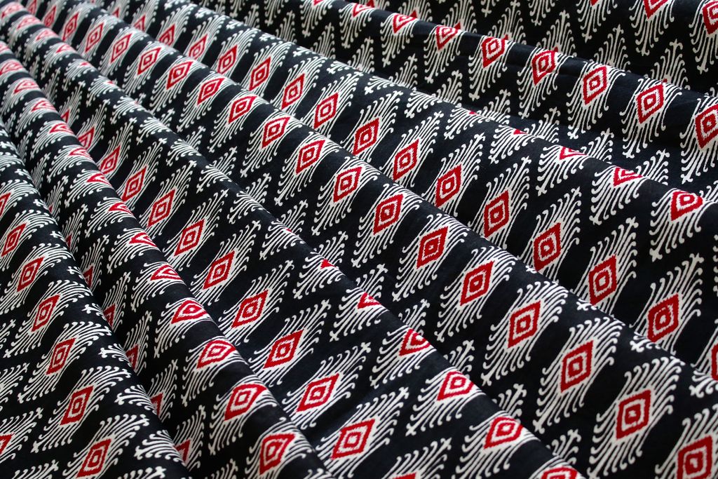 Black And Red Traditional Printed Pure Cotton Fabric