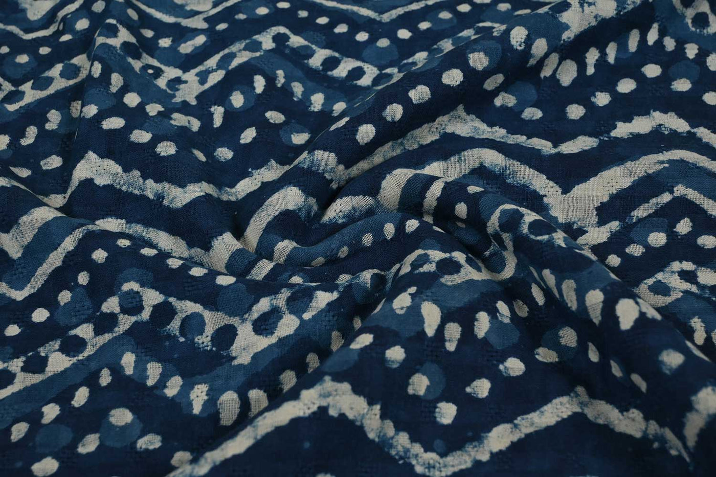 Blue & White Chevron Cotton Dobby Fabric