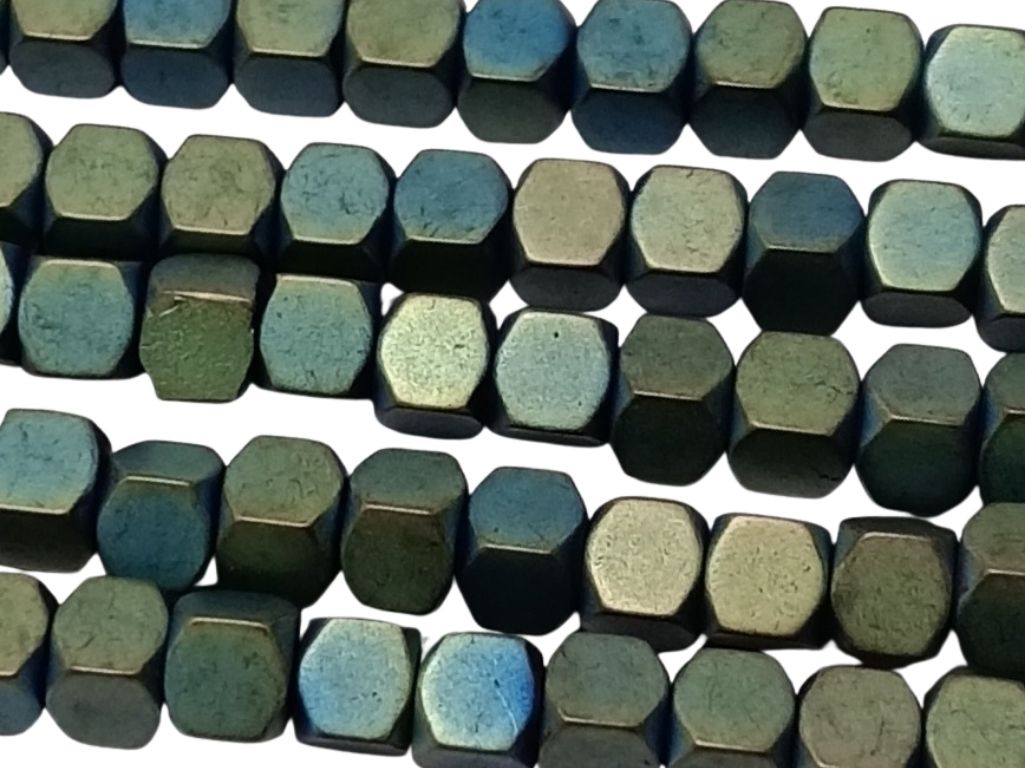 Matte Blue Cubic Haemetite Metal Beads