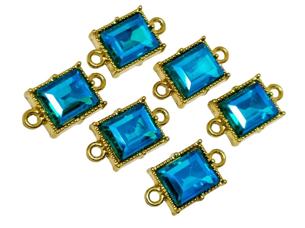 Teal Blue Glass Stone Charms with Double Hole