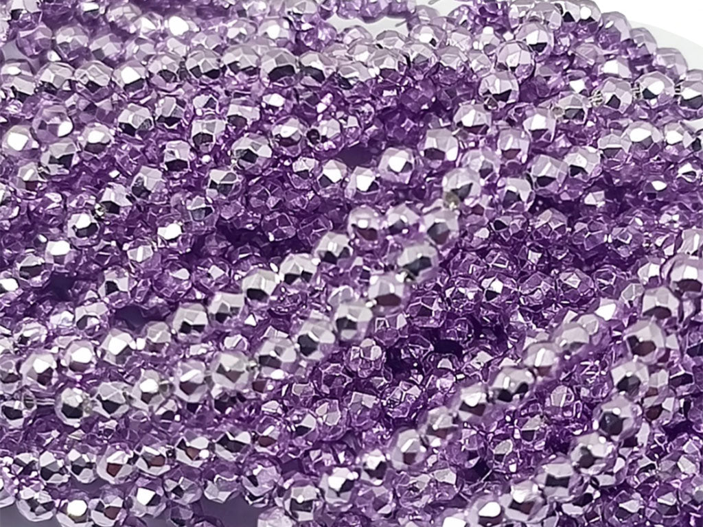 Purple Metallic Spherical Faceted Glass Crystal Beads (Wholesale)