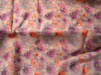 Peach Floral Digital Printed Liquid Organza Fabric