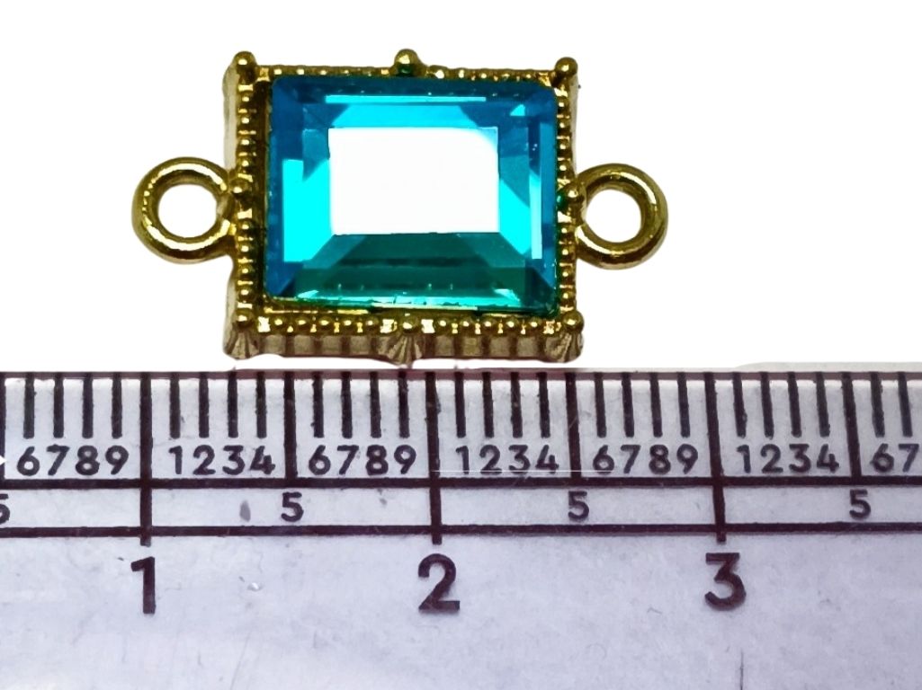 Teal Blue Glass Stone Charms with Double Hole