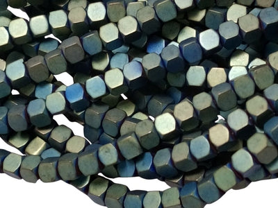 Matte Blue Cubic Haemetite Metal Beads