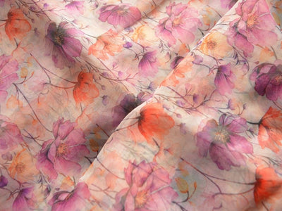 Peach Floral Digital Printed Liquid Organza Fabric