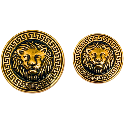 Black & Golden Lion Face Antique Design Round Shank Metal Button