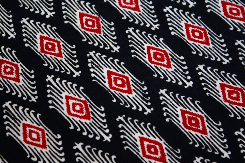 Black And Red Traditional Printed Pure Cotton Fabric