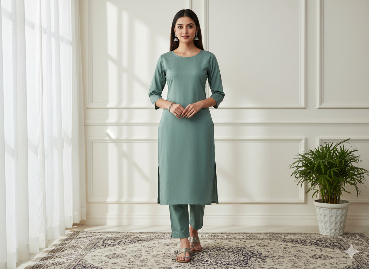 हंटर ग्रीन प्लेन ग्लेज्ड कॉटन फ़ैब्रिक (थोक)