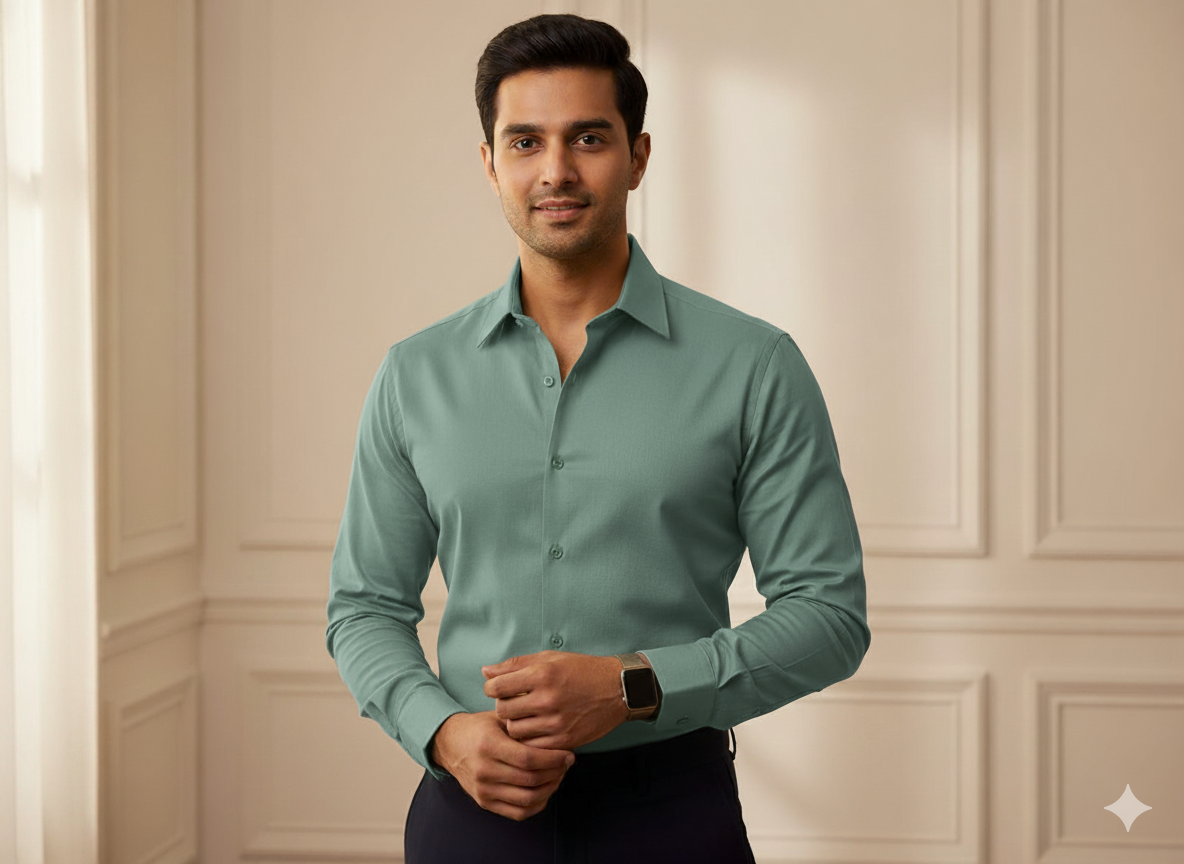 हंटर ग्रीन प्लेन ग्लेज्ड कॉटन फ़ैब्रिक