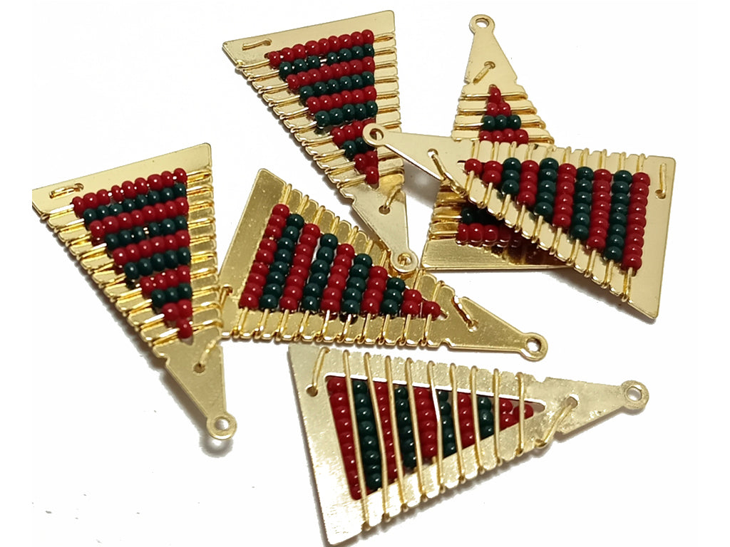 Red & Green Triangle Metal Frame Beads