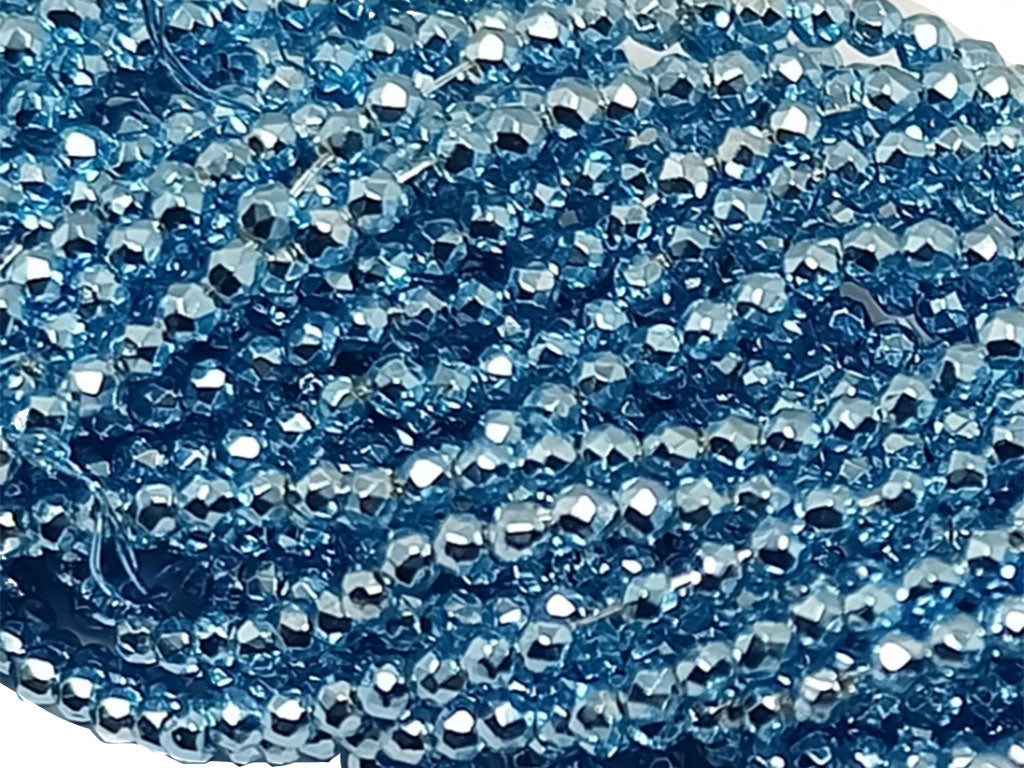 Blue Metallic Spherical Faceted Glass Crystal Beads (Wholesale)