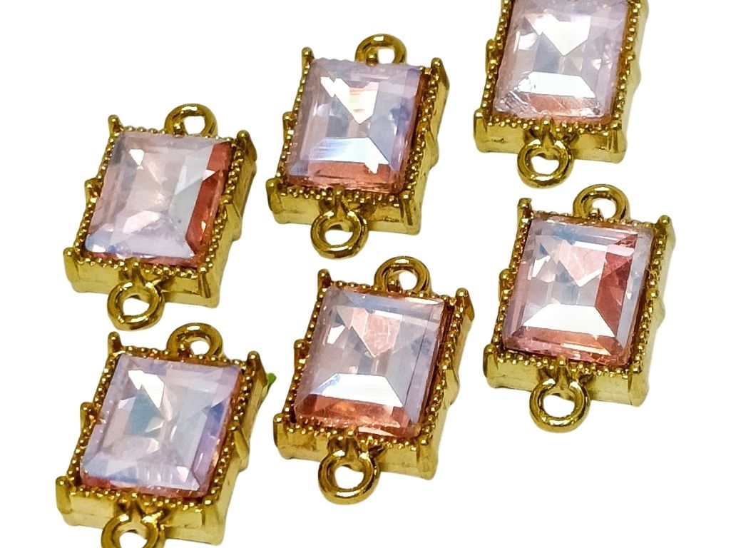 Peach Glass Stone Charms with Double Hole