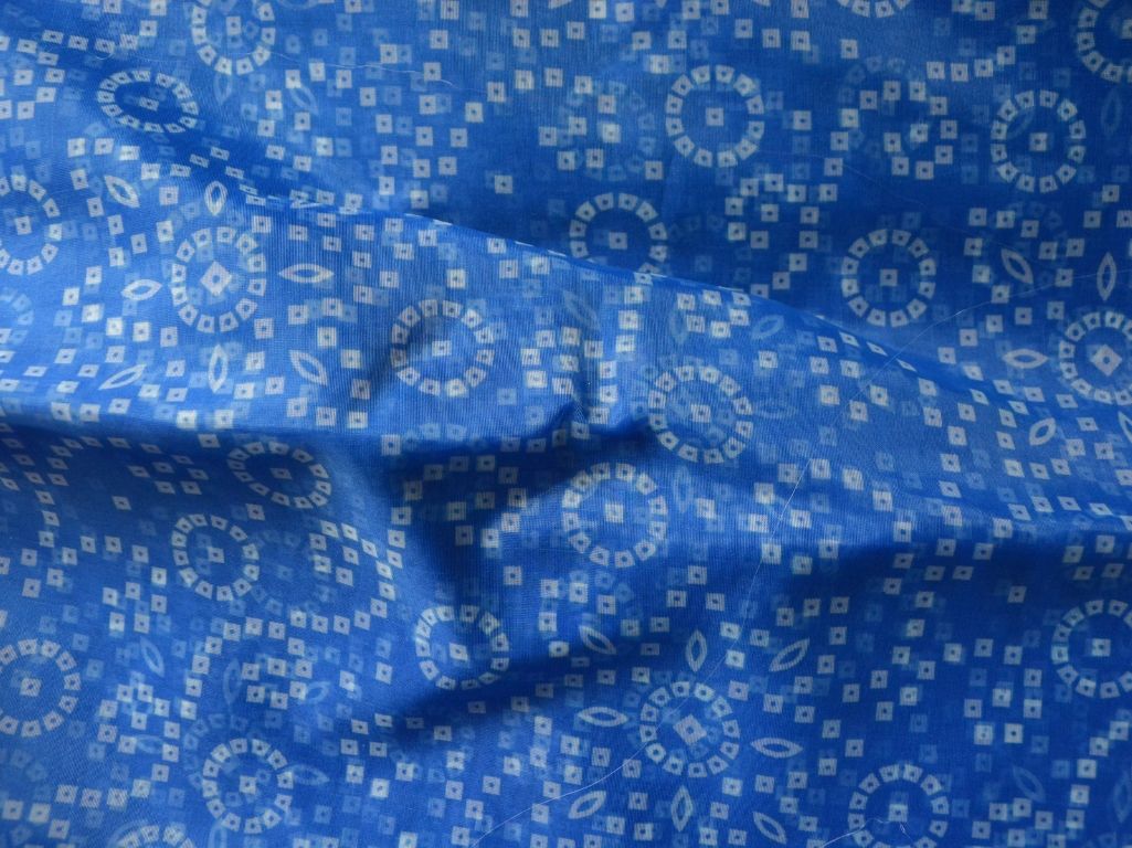 Blue Bandhani Digital Printed Liquid Organza Fabric