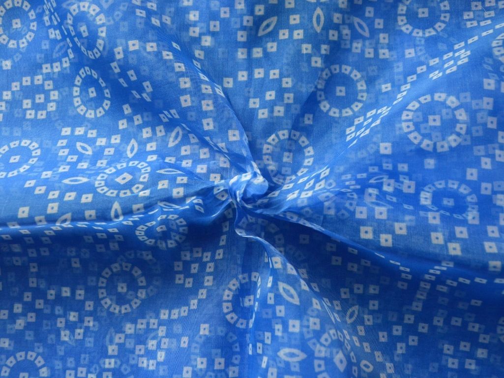 Blue Bandhani Digital Printed Liquid Organza Fabric