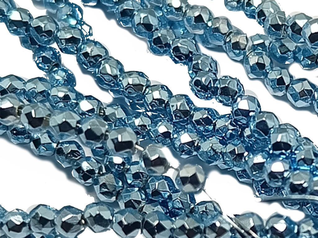 Blue Metallic Spherical Faceted Glass Crystal Beads (Wholesale)