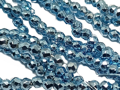 Blue Metallic Spherical Faceted Glass Crystal Beads (Wholesale)