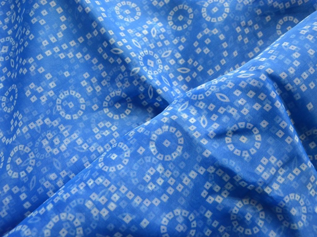 Blue Bandhani Digital Printed Liquid Organza Fabric
