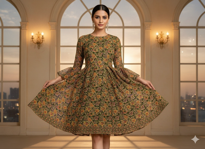 Mehandi Green Floral 100% Pure Cotton Handblocked Kalamkari Fabric