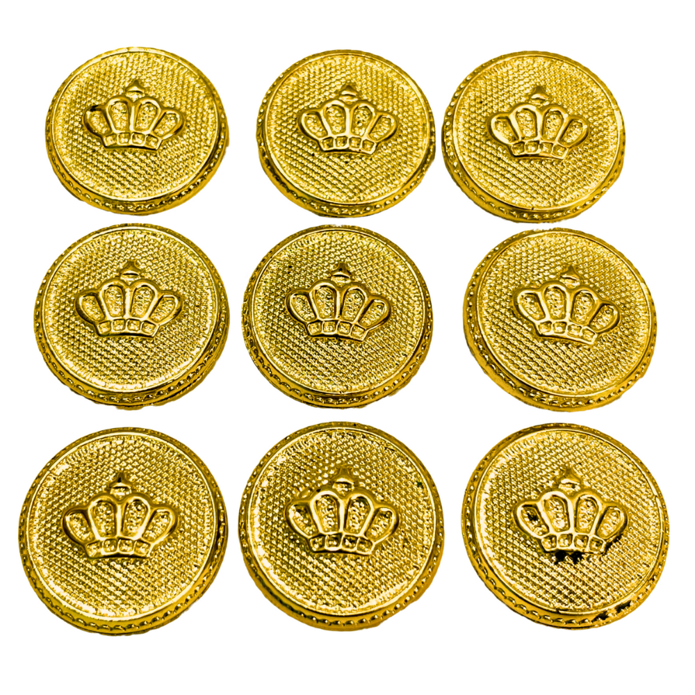 Golden King’s & Queen’s Favourite Crown Design Round Shank Plastic Button Pure Golden Colour for Coat, Suit, Blazer, Sherwani, Nehru Jacket and for all Types of Clothes