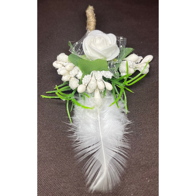 White Faux Feather Flower Brooch ( Wholesale )