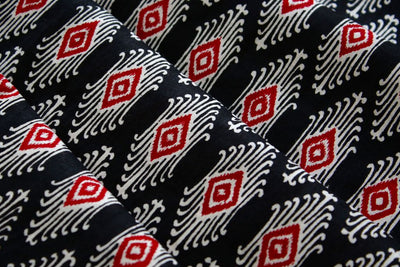 Black And Red Traditional Printed Pure Cotton Fabric