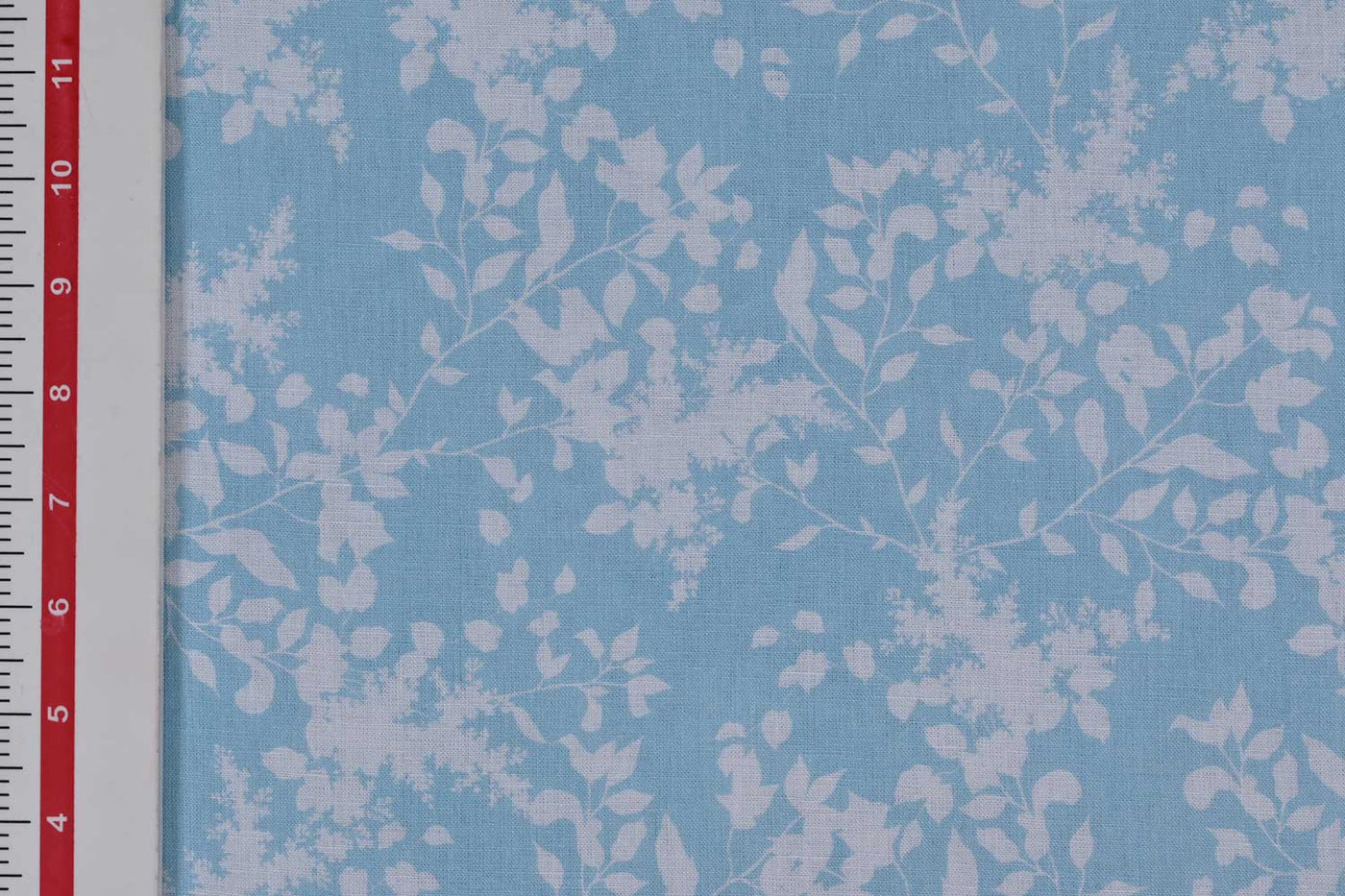Light Blue & White Floral Printed Linen Fabric