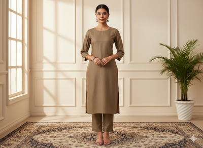 कॉफी ब्राउन सादा ग्लेज्ड कॉटन कपड़ा