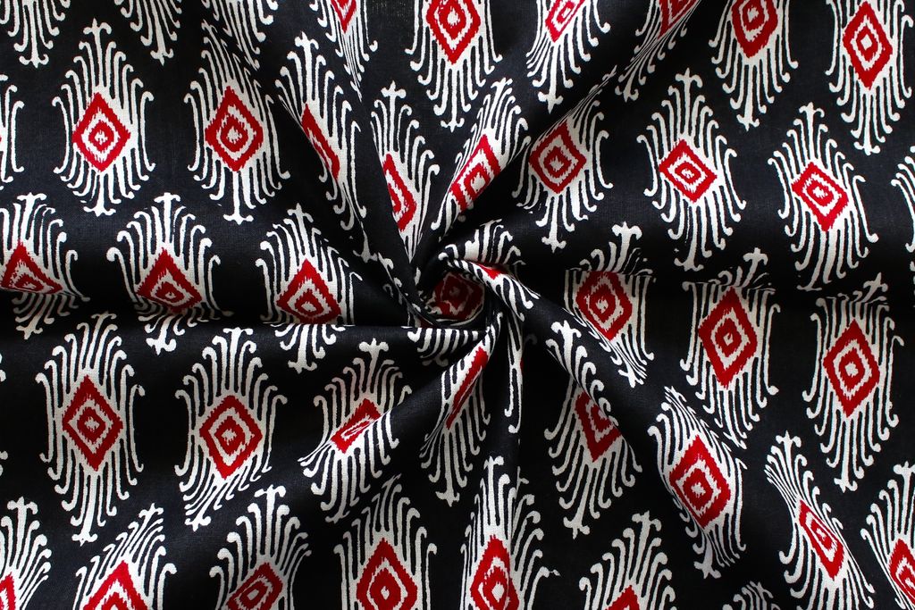 Black And Red Traditional Printed Pure Cotton Fabric